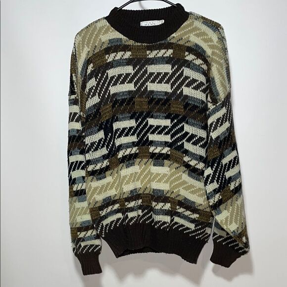 Men's Patterned Sweater - Black, Brown, Cream - Picture 1 of 7
